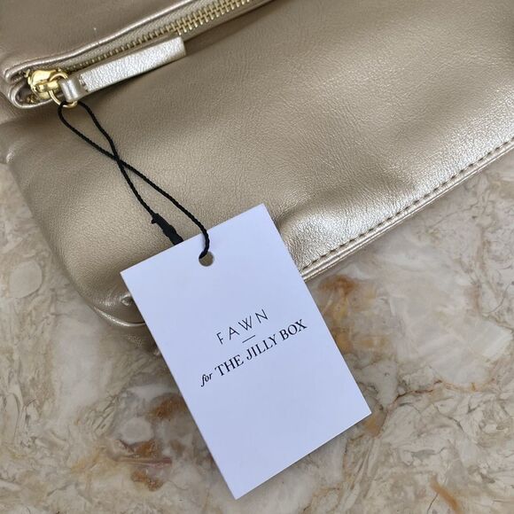 NWT Fawn Design for Jilly Box Vegan Leather Gold Metallic Fold Over Clutch Bag - Picture 3 of 11